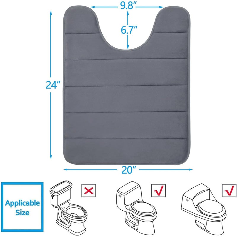 Buganda Memory Foam U-Shaped Contour Toilet Rugs, Non Slip Absorbent, Thick Soft Washable Bathroom Mat, Floor Carpet Bath Rugs Mat for Toilet Base (24" x 20", Dark Grey) - Image 2